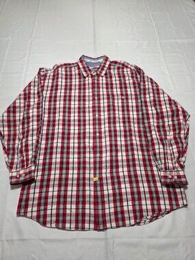 Larro Shirts Red & White Plaid Button Up Long Sleeve Western Mens Shirt XXL